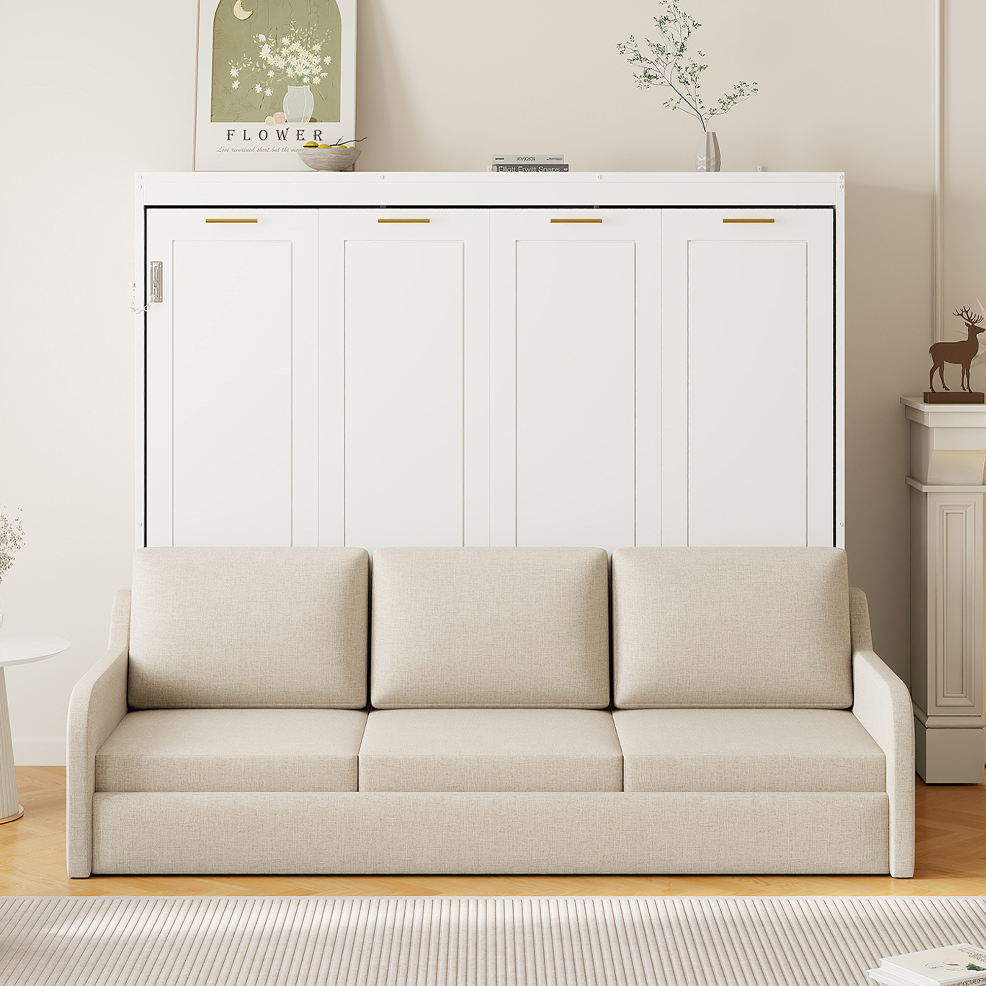 Full Size Murphy Cabinet Bed with Folding Sofa,Built-in Storage Shelves and LED Light 5 Full Size Murphy Cabinet Bed with Folding Sofa,Built-in Storage Shelves and LED Light