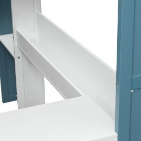 Full Size Wood Loft Bed With Built-in Storage Shelves, Clothes Rails And Desk