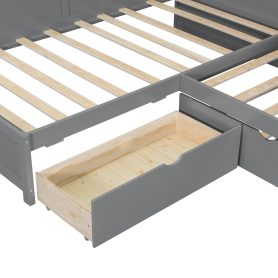 Wood Twin Size L-shaped Platform Bed with Trundle and a Drawer