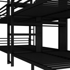 Full Size Quadruple Metal Bunk Bed With Built-in Storage Shelves & Wardrobe