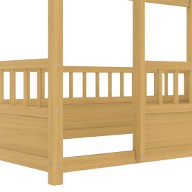 Twin Size Wooden Floor Bed with House Roof Frame and Fence Guardrails 17 Twin Size Wooden Floor Bed with House Roof Frame and Fence Guardrails