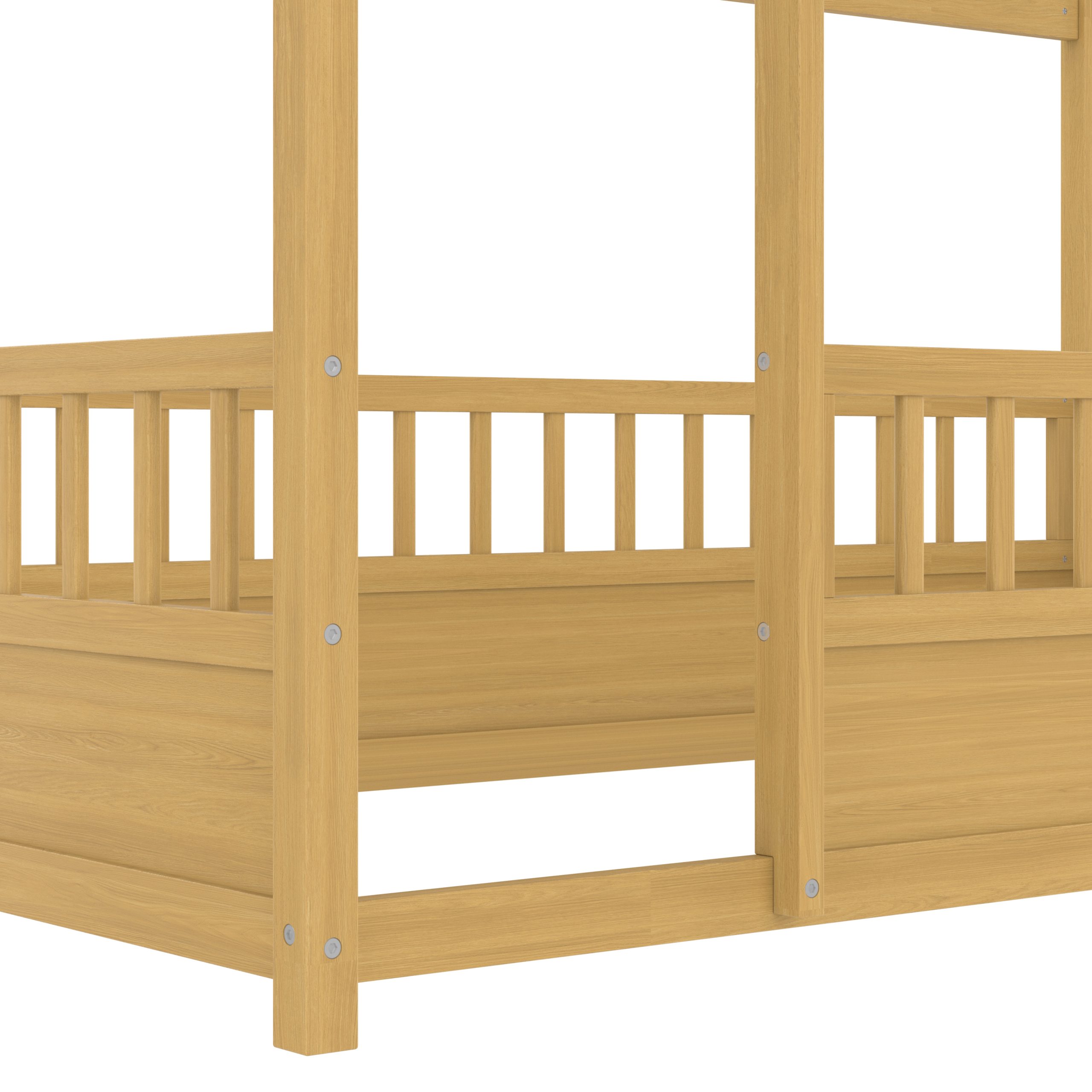 Twin Size Wooden Floor Bed with House Roof Frame and Fence Guardrails 8 Twin Size Wooden Floor Bed with House Roof Frame and Fence Guardrails