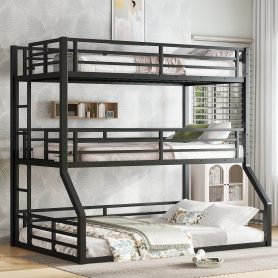Metal Twin Over Twin Over Full XL Bunk Bed with Safety Guardrails