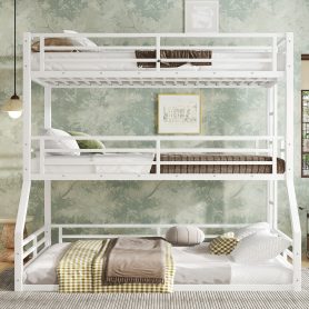 Metal Twin Over Twin Over Full Bunk Bed With Safety Guardrails