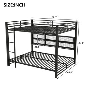 Metal Queen Over Queen Bunk Bed With Storage Cabinets And LED