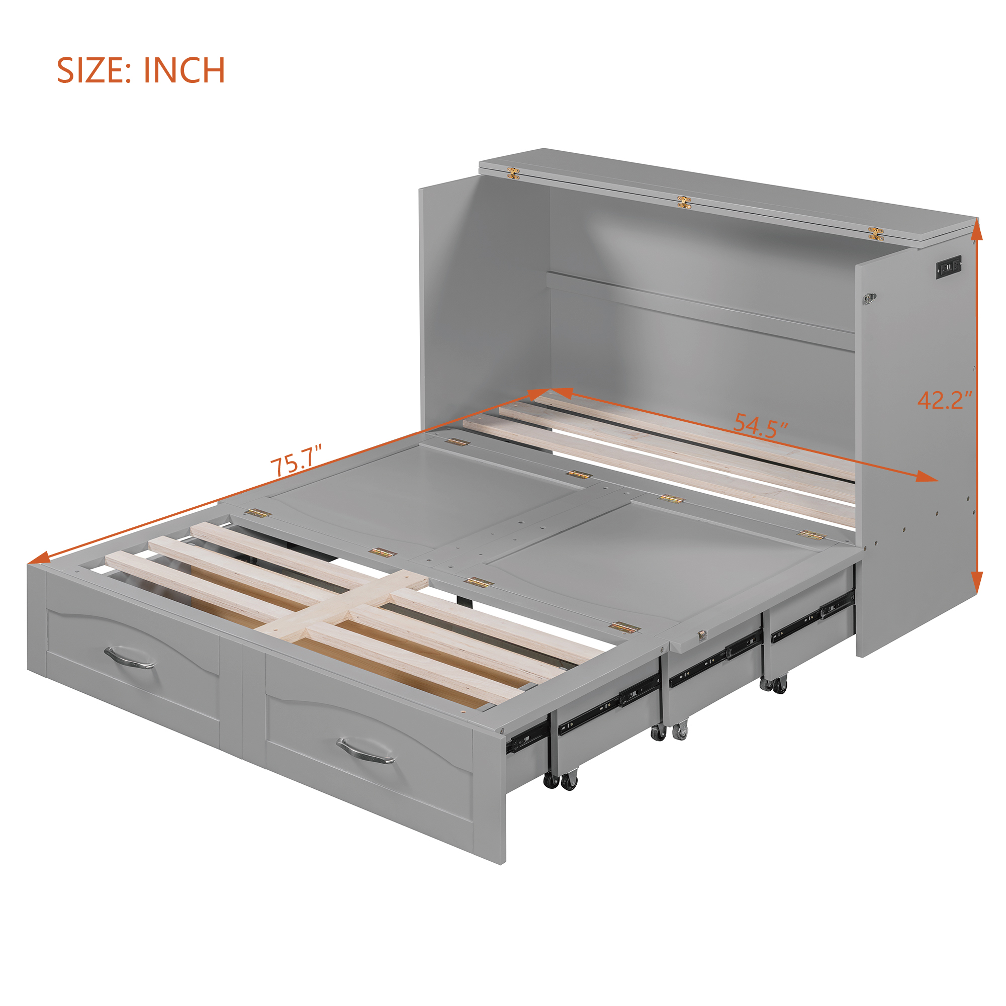 Full Size Wall Bed with drawer and a set of Sockets & USB Ports, Pulley Structure Design 12 Full Size Wall Bed with drawer and a set of Sockets & USB Ports, Pulley Structure Design