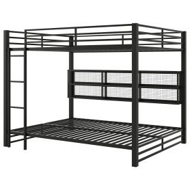 Metal Queen Over Queen Bunk Bed With Storage Cabinets And LED
