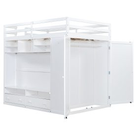 Full Size Loft Bed With Drawers, Shelves And Light