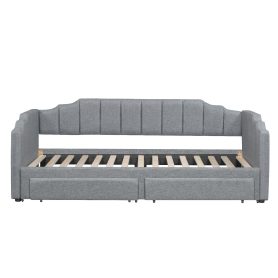 Twin XL Size Extendable Upholstered Daybed with Two Storage Drawers and LED Light