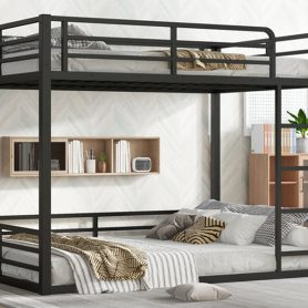 Metal Full Over Full Floor Bunk Bed Frame For Kids, Teens, Adults