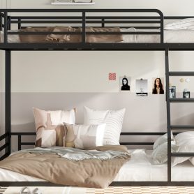 Metal Twin Over Full Floor Bunk Bed Frame For Kids, Teens, Adults