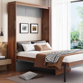 Full Size Murphy Bed With Foldable Desk  Space Saving Wall Bed