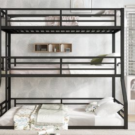 Metal Twin Over Twin Over Full XL Bunk Bed with Safety Guardrails