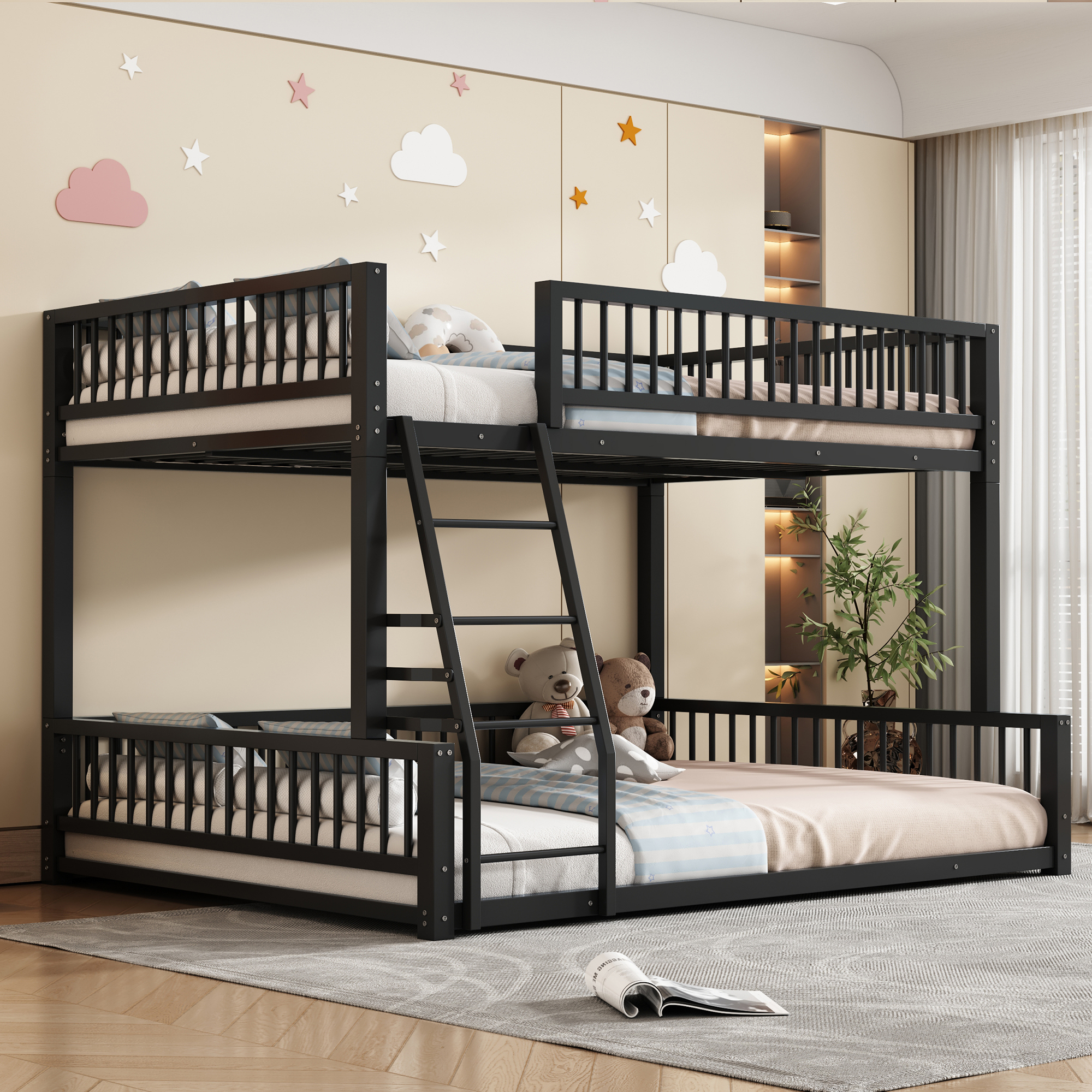 Full XL over Queen Floor Bunk Bed Frame with Ladder and Safety Guardrails 3 Full XL over Queen Floor Bunk Bed Frame with Ladder and Safety Guardrails