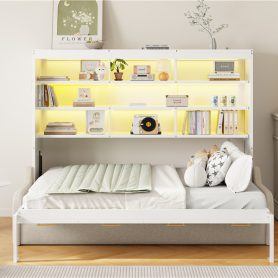 Full Size Murphy Cabinet Bed with Folding Sofa,Built-in Storage Shelves and LED Light 27 Full Size Murphy Cabinet Bed with Folding Sofa,Built-in Storage Shelves and LED Light