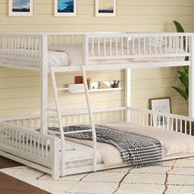 Full XL over Queen Floor Bunk Bed with Ladder and Safety Guardrails