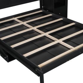 Queen Size Murphy Platform Bed with Shelf, Side Cabinets, Drawers and LED