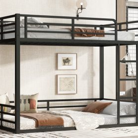 Metal Twin Xl Over Twin Xl Floor Bunk Bed Frame For Kids, Teens, Adults
