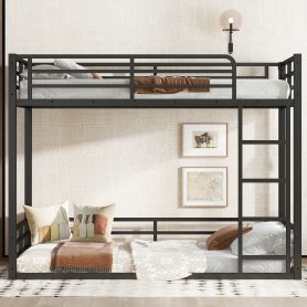 Metal Twin Xl Over Twin Xl Floor Bunk Bed Frame For Kids, Teens, Adults