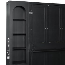 Queen Size Murphy Platform Bed with Shelf, Side Cabinets, Drawers and LED