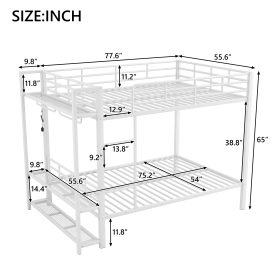 Full Size Metal Bunk Bed With Storage Mesh Shelves, Clothes Hooks And LED Light