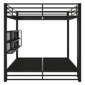 Metal Queen Over Queen Bunk Bed With Storage Cabinets And LED
