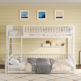 Full XL over Queen Floor Bunk Bed with Ladder and Safety Guardrails