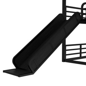 Metal Queen Over Queen Over Queen Bunk Bed With Slide, and Safety Guardrails