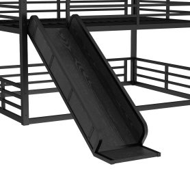 Metal Full Over Full Over Full Bunk Bed With Slide, and Safety Guardrails