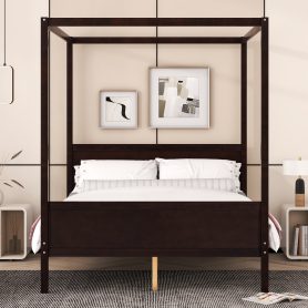 Queen Size Canopy Bed with Headboard and Footboard, Slat Support Leg