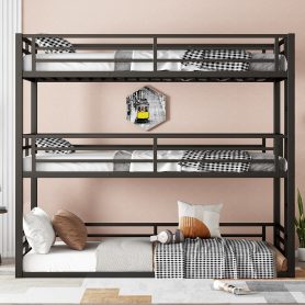 Metal Twin XL Over Twin XL Over Twin XL Bunk Bed With Safety Guardrails