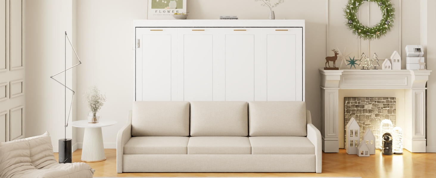 Full Size Murphy Cabinet Bed with Folding Sofa,Built-in Storage Shelves and LED Light 10 Full Size Murphy Cabinet Bed with Folding Sofa,Built-in Storage Shelves and LED Light