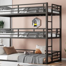Metal Twin XL Over Twin XL Over Twin XL Bunk Bed With Safety Guardrails