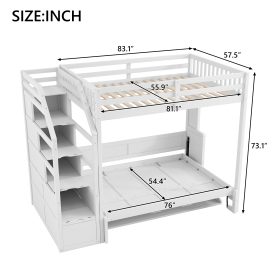 Full Xl Size Loft Bed With Storage Staircase And Full Size Murphy Bed With LED Light