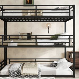 Metal Queen Over Full Xl Over Queen Bunk Bed With Safety Guardrails