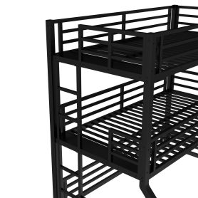 Metal Twin Over Twin Over Full XL Bunk Bed with Safety Guardrails