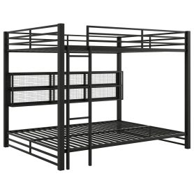 Metal Queen Over Queen Bunk Bed With Storage Cabinets And LED