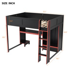 Wood Full Size Gaming Loft Bed With Built-in Desk, Wardrobe, Led And A Drawer
