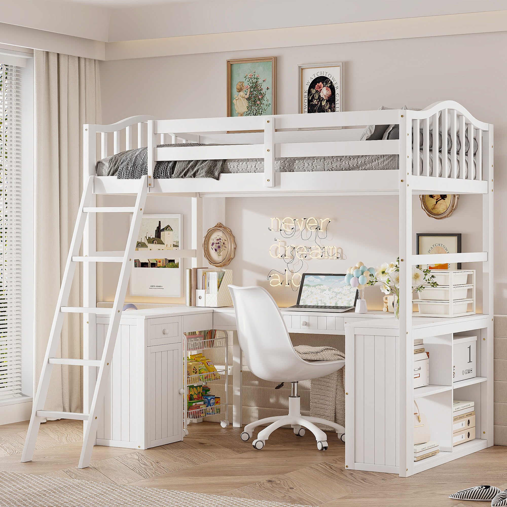 Wooden Twin Size Loft Bed With Drawers, Cabinet, Shelves And Desk 3 Wooden Twin Size Loft Bed With Drawers, Cabinet, Shelves And Desk