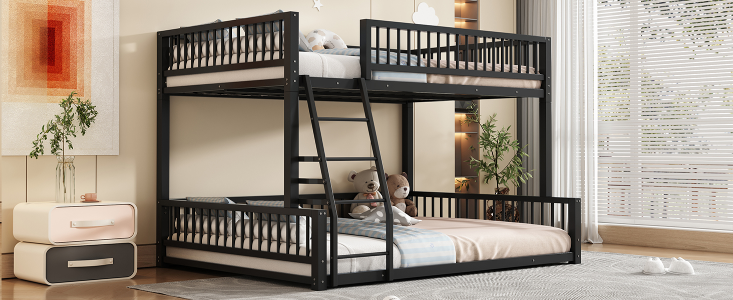 Full XL over Queen Floor Bunk Bed Frame with Ladder and Safety Guardrails 11 Full XL over Queen Floor Bunk Bed Frame with Ladder and Safety Guardrails