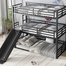 Metal Twin Xl Over Twin Xl Over Twin Xl Bunk Bed With Slide, and Safety Guardrails 33 Metal Twin Xl Over Twin Xl Over Twin Xl Bunk Bed With Slide, and Safety Guardrails