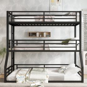 Metal Twin Over Twin Over Full XL Bunk Bed with Safety Guardrails
