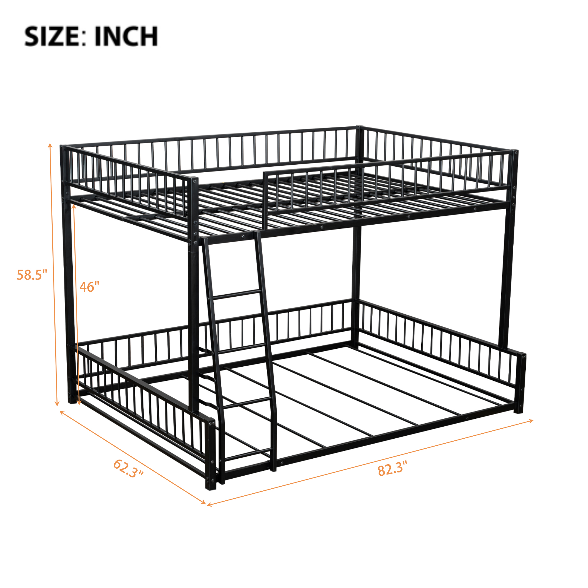 Full XL over Queen Floor Bunk Bed Frame with Ladder and Safety Guardrails 12 Full XL over Queen Floor Bunk Bed Frame with Ladder and Safety Guardrails