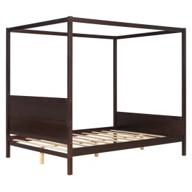 Queen Size Canopy Bed with Headboard and Footboard, Slat Support Leg