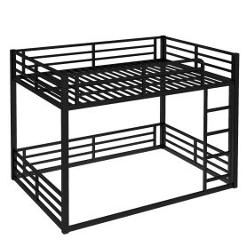 Metal Bunk Bed, Full Xl Over Full Xl Floor Bunk Bed Frame,heavy-duty Bunk Bed For Kids, Teens, Adults, Noise-reduced Design, Black