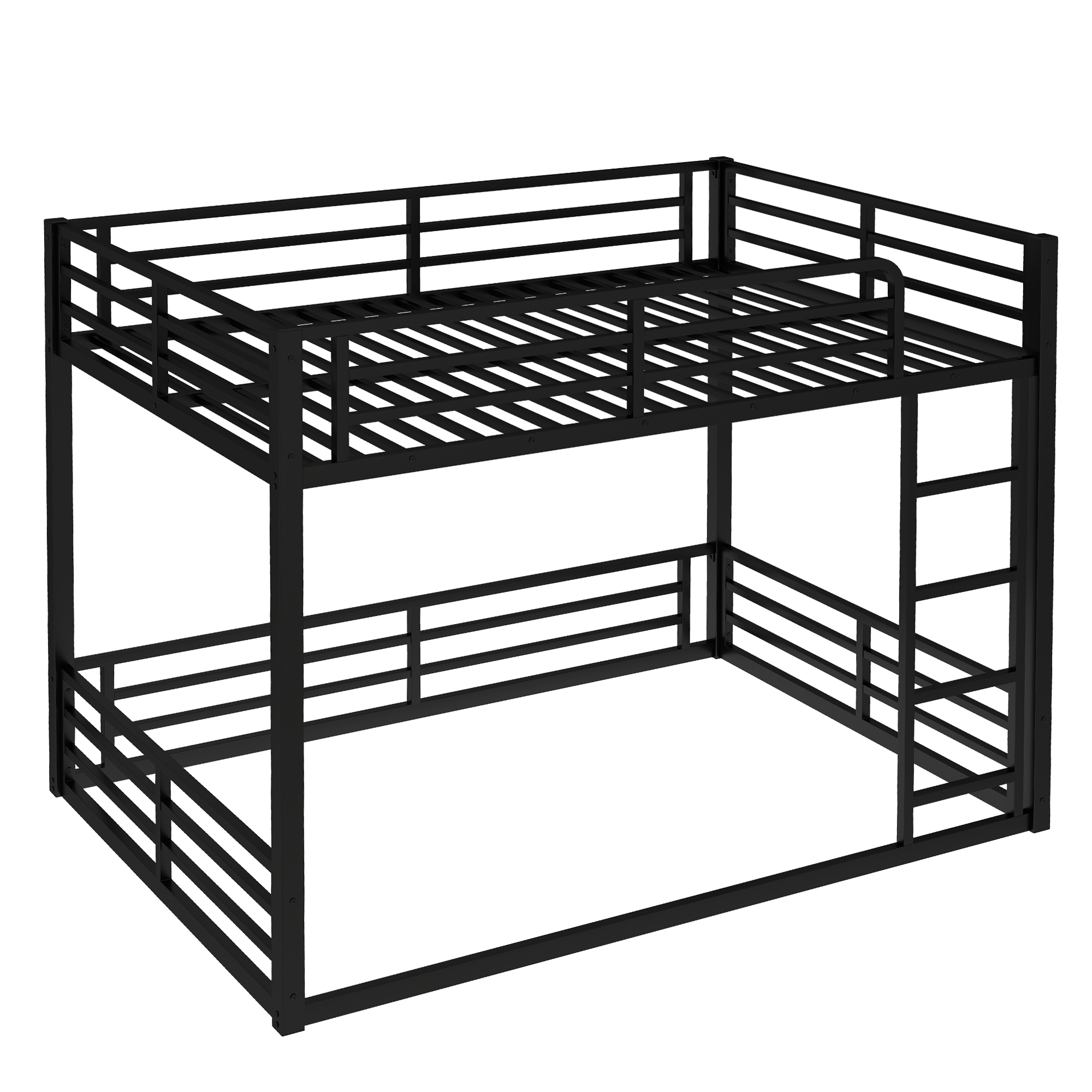 Metal Bunk Bed, Full Xl Over Full Xl Floor Bunk Bed Frame,heavy-duty Bunk Bed For Kids, Teens, Adults, Noise-reduced Design, Black