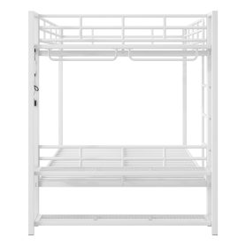 Full Size Metal Bunk Bed With Storage Mesh Shelves, Clothes Hooks And LED Light
