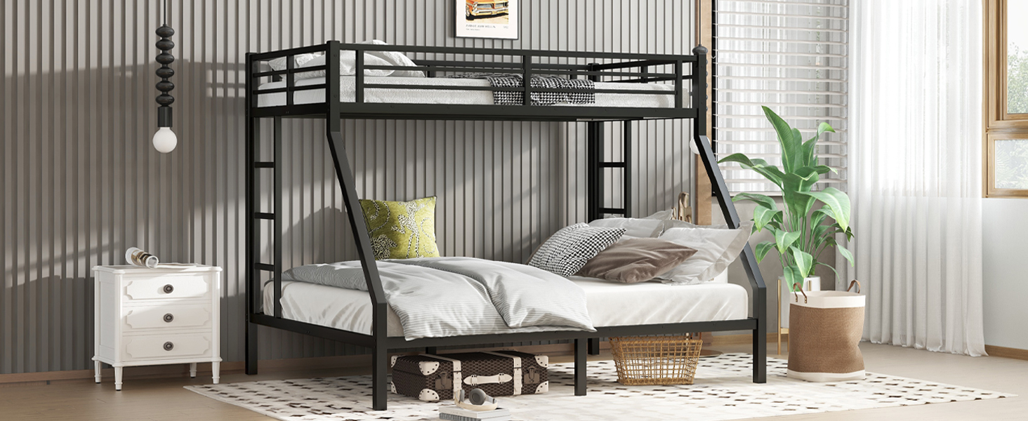 Metal Twin XL over Queen Bunk Bed for Teens and Adults, Black 16 Metal Twin XL over Queen Bunk Bed for Teens and Adults, Black