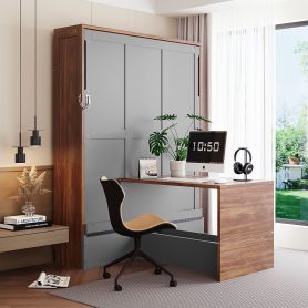 Full Size Murphy Bed With Foldable Desk  Space Saving Wall Bed
