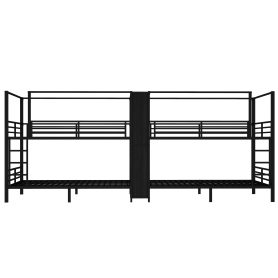 Queen Size Quadruple Metal Bunk Bed With Built-in Storage Shelves & Wardrobe